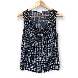 CK Calvin Klein Tank Top Women’s XLP Black White Circle Pattern Cowl Sleeveless